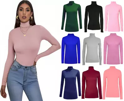 Buy Womens Polo Neck Top Turtle Ladies Long Sleeve High Neck T-Shirt UK Size 8-26 • 4.99£