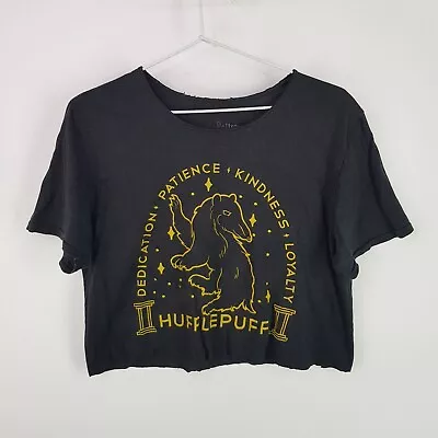 Buy Harry Potter Hufflepuff Crop Top Womens M Black Front Graphic Oversized Tee • 7.49£