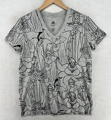 Buy DISNEY VILLAINS Shirt Womens S V-Neck Short Sleeve Graphic Jersey Gray • 9.50£