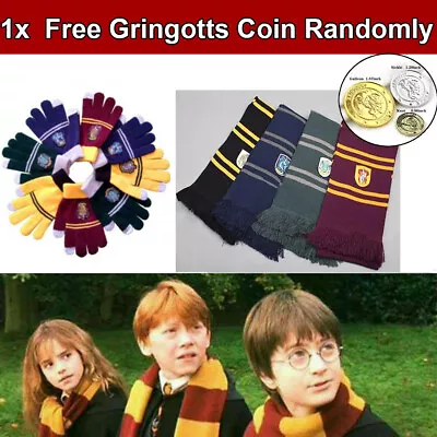 Buy Harry Potter Scarf Gryffindor-Slytherin-Hufflepuff-Raveclaw Kint Hat Glove Gifts • 4.43£