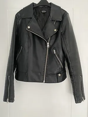 Buy Topshop Ladies Black Faux Leather Biker Jacket Sz 8 Eur 36 • 19.99£