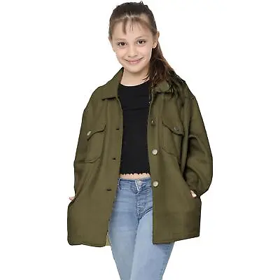 Buy Kids Girls Plain Khaki Color Jackets Tunic Fleece Collared Fashion Coat 7-13 Yrs • 5.99£