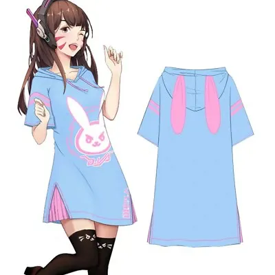 Buy Harajuku Game Dva Dress Cosplay D.VA Rabbit Ears Hoodie Party Costume Nightdress • 35.06£