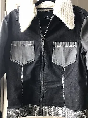 Buy Vintage Trussardi Designer Distressed Black Denim Zip  Jacket Stitched Detail 10 • 15£