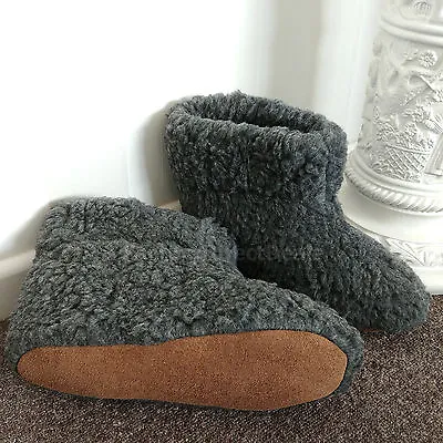 Buy CHARCOAL Pure Sheep Wool Boots Slippers Sheepskin Suede Sole Women's Ladies Mens • 19.99£