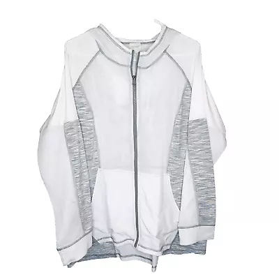 Buy Chicos Zenergy Jacket Womens 3 XL White Gray Performance Zip Up Hooded Stretch • 17.91£