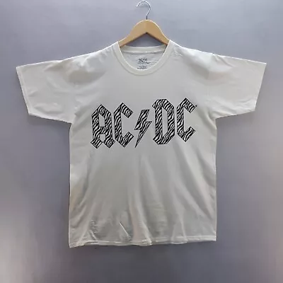 Buy ACDC T Shirt Large White Spell Out Short Sleeve Rock Band Music Mens • 10.82£