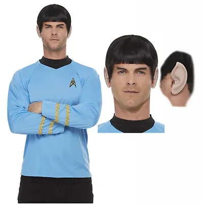 Buy Star Trek Official Spock Blue Shirt Top Uniform 60s Fancy Dress Opt Wig + Ears • 23.25£