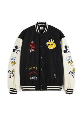 Buy *NEW* Disney Adult Size M Disney100 H&M Embroidered Baseball Varsity Jacket • 265.41£