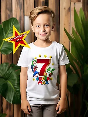 Buy Personalised Super Mario Name Birthday TShirt Celebration Unisex/Boys Ideal Gift • 9.99£