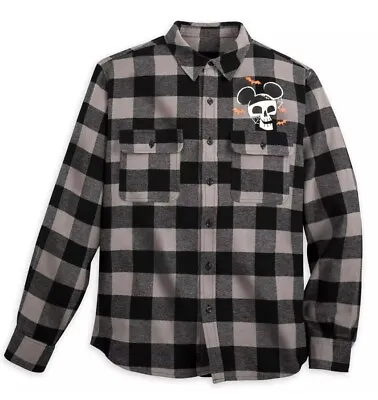 Buy Disney 2021 Disneyland Halloween Trick Treat Gray Plaid Flannel Shirt XXL • 105.20£