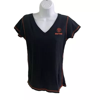 Buy Jagermeister T Shirt Womens S/M Black Short Sleeve V Neck Deer Logo Print Top • 13.90£