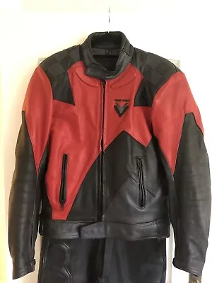 Buy Frank Thomas 2 Piece Motorcycle Leather Jacket And Trousers Red & Black • 30£