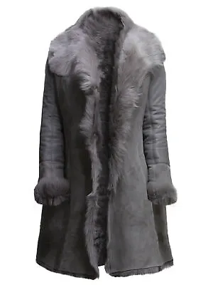 Buy Women Grey Fur Genuine Sheepskin Leather Jacket Real Vintage Classic Retro Coat • 150.13£