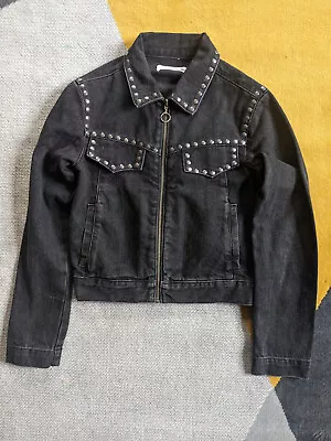 Buy Black Denim Western Studded Mango Jacket Size S 8 Punk Rock N Roll • 15.99£