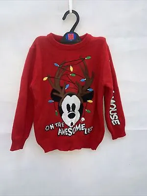 Buy Pre-loved Kids Mickey Mouse Christmas Jumper Size 4/5 Yrs Old 110cm • 9.99£