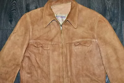 Buy Vtg 50s 60s California Sportwear Brown Suede Leather Half Belt Jacket Coat 38/40 • 50£