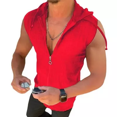 Buy Stylish Men's Fitness Hooded Sleeveless Vest For Bodybuilding Training • 21.05£