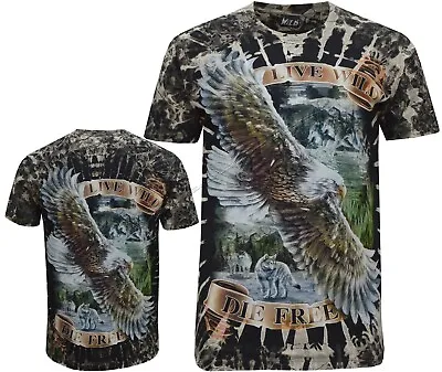 Buy Live Wild Eagle Wolf Native American Indian Biker Glow In Dark Tye Dye T - Shirt • 11.99£