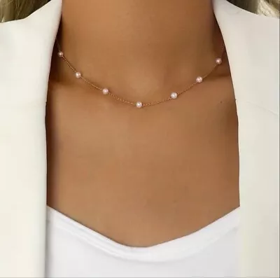 Buy Pearl Crystal Gold Bridesmaid Jewellery Bridal Wedding Choker Necklace For Women • 2.99£
