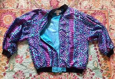 Buy Ladies Retro Rhoda Lynne Retro 100% Silk Oversized Bomber Jacket Size 10 • 6.95£