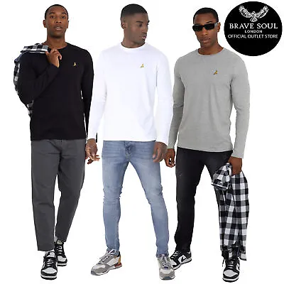 Buy Mens Brave Soul Long Sleeve Cotton T-Shirt Single Or 3 Pack Base Layer Muscle • 25.99£