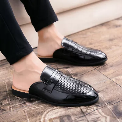 Buy Mens Hollow Out Casual Shoes Pu Leather Half Slipper Loafers Slip On Shoes Size • 22.79£