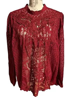 Buy Torrid Woman’s Rhubarb Mixed Lace High Neck Top Long Sleeve Blouse Sz 5X (28) • 22.71£