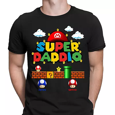 Buy Personalised Super Daddio Fathers Day T Shirt Gift Mario Kids Names Dad #FD • 9.99£