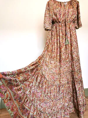 Buy SALE Maxi Long Dress Green Floral 8 10 12 14 Boho Hippy Gypsy Summer S M Holiday • 19.99£
