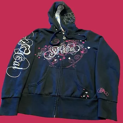 Buy So Cal Women's VTG Y2K Grunge Heart Cotton Zip Up Hoodie Size Medium • 56.69£