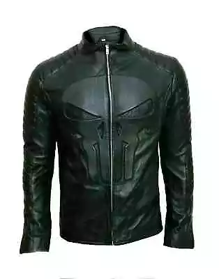 Buy Men's Smart Genuine Black Leather Jacket Skull Devil Embossed Emblem • 44.99£
