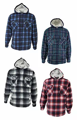 Buy Mens Lumberjack Work Padded Thick Fleece Lined Sherpa Fur Check Hooded Shirt UK • 18.68£