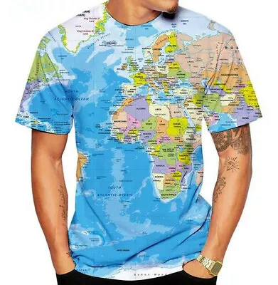 Buy Fashion Women/Men's Map 3D Print T-Shirt Casual Round Neck Short Sleeve • 9.59£
