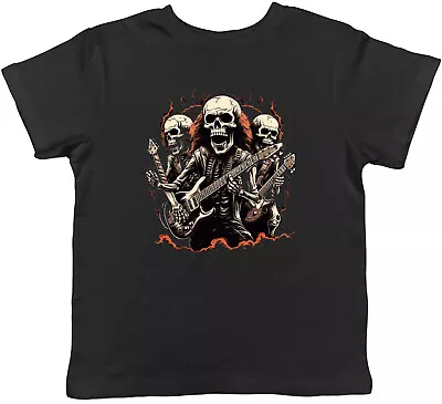 Buy Rock N Roll Band Kids T-Shirt Skeleton Gothic Guitar Music Childrens Boys Girls • 5.99£