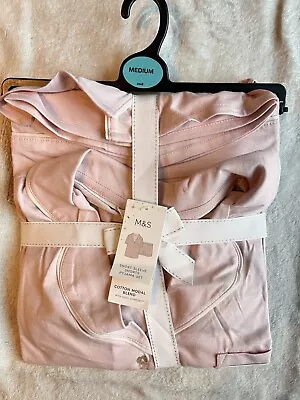 Buy M&S M Ladies Pink Cool Comfort™ Cotton Modal Short Pyjamas Set Size 12 14 • 16.99£