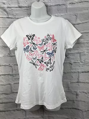 Buy Lee Cooper T-Shirt White Top Pink Grey Butterfly Dragonfly Print Cotton Size 14 • 13.50£