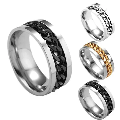 Buy Mens Cool Stainless Steel Rotatable Ring High Quality Spinner Chain Punk Jewelry • 2.39£