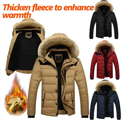 Buy Mens Winter Parka Jacket Faux Fur Hooded Winter Warm Padded Outerwear Coat • 26.99£