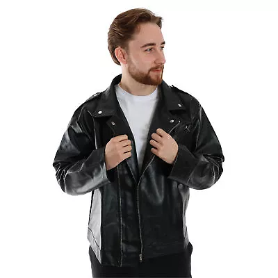 Buy Leather Look Biker Jacket Mens Fancy Dress Costume Accessory Negan S M L Xl 2xl • 25.99£