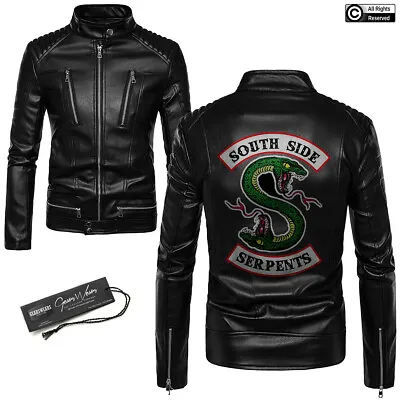 Buy Men's Black Southside Serpents Design Biker Motorcycle Genuine Leather Jacket • 599.99£