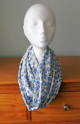 Buy Ladies Double Loop Infinity Scarf White, Blue, Gold, Green Floral Print Design  • 6.99£