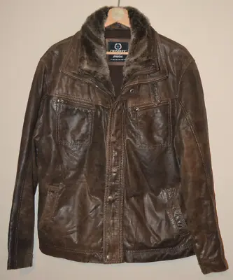 Buy Mens Vintage Brown Leather Chevirex Faux Fur Trim Bomber Jacket Coat UK 44 • 35£