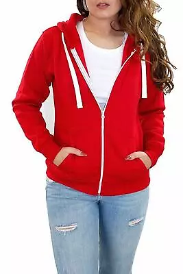 Buy Womens Plain Hoody Ladies Hooded Sweatshirt Girls Zip Jacket Top Plus Size • 4.75£