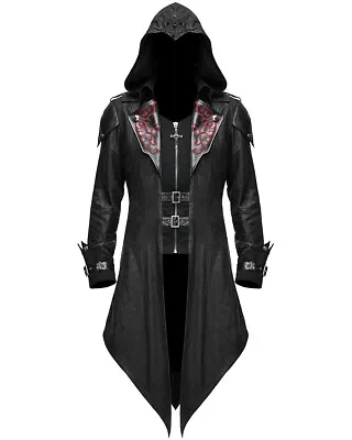 Buy Punk Mens Gothic Hooded Jacket Coat Black Dieselpunk Assassins Creed Costume • 64.91£