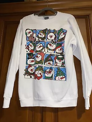Buy MBC Vintage Christmas Jumper Sweater Snoman Snowmen White  Size Large L • 10£