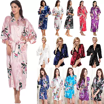 Buy Womens Silk Satin Robe Kimono Dressing Gown Wedding Bathrobe Nightwear Pyjamas • 11.09£