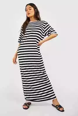 Buy Boohoo Womens Oversized Striped T-Shirt Maxi Dress - White/Black / 8 • 9.99£