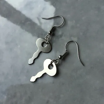 Buy Silver Tone Mini Key Drop Dangle Earrings Handmade Jewellery Gift Alt Cute Studs • 5.99£