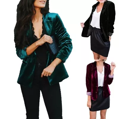 Buy Stylish And Modern Womens Open Front Velvet Blazer Jacket Long Sleeve Coat • 32.99£